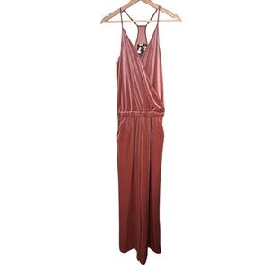 Young Fabulous & Broke Pink Velvet JumpSuit Size S Faux Wrap Crossover Sexy